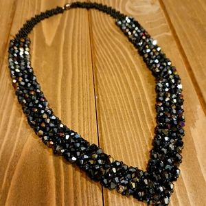 Crystal Necklace. Black AB coated bicone crystals